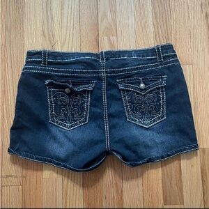 Dark Blue Denim Shorts with Embroidered Pockets